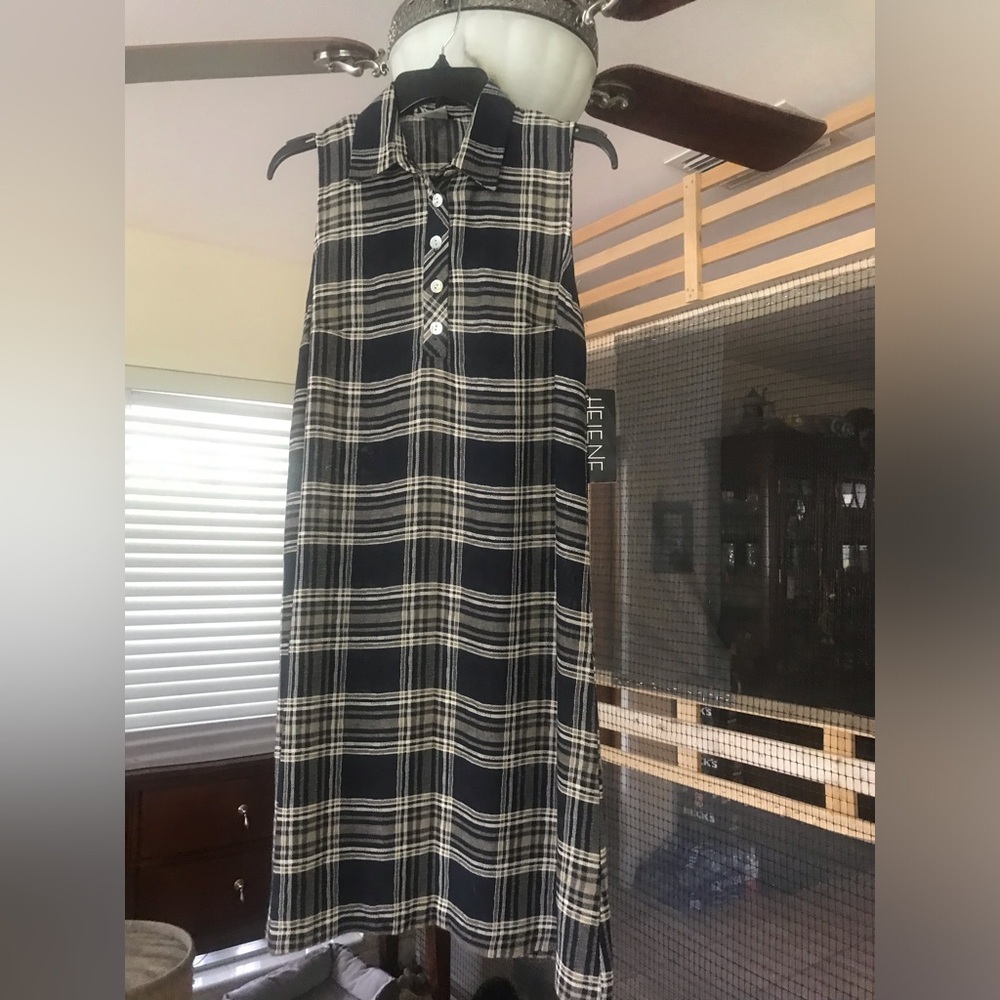 HELENE ❤️ BLAKE Sleeveless Plaid Polo Dress in Black & Cream NEW
